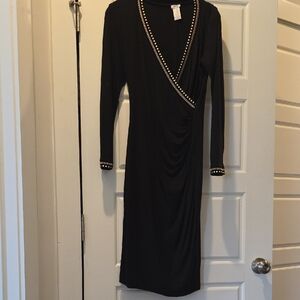 Cache Elegant Black Dress with Gold Accents
